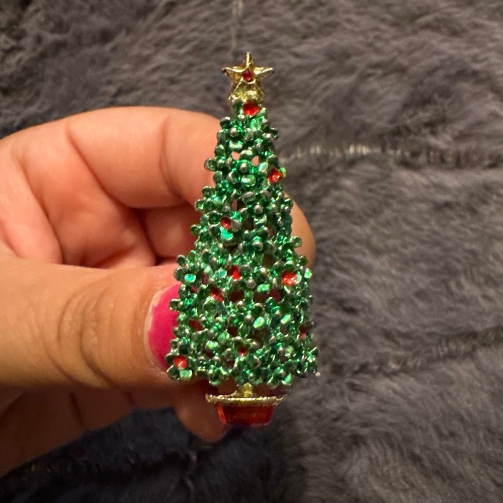 Elongated Christmas Tree Brooch Vintage Holiday Jewelry